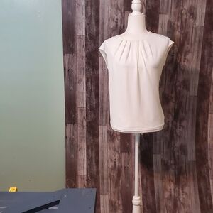 Ann Taylor White Pleated Cap Sleeve Blouse